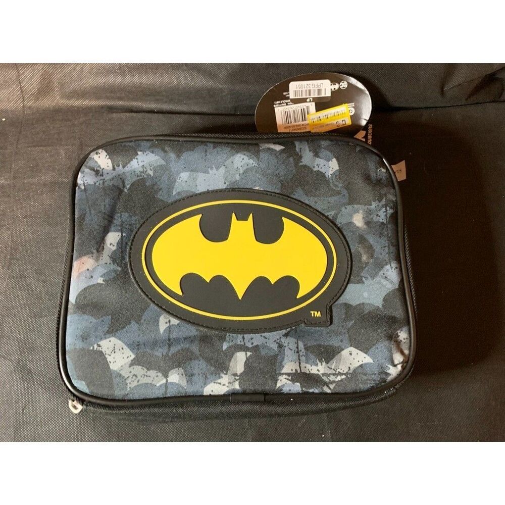 NWT Batman Square Lunch Box Soft Black Blue Grey Camo Zip Around Nylon Handle